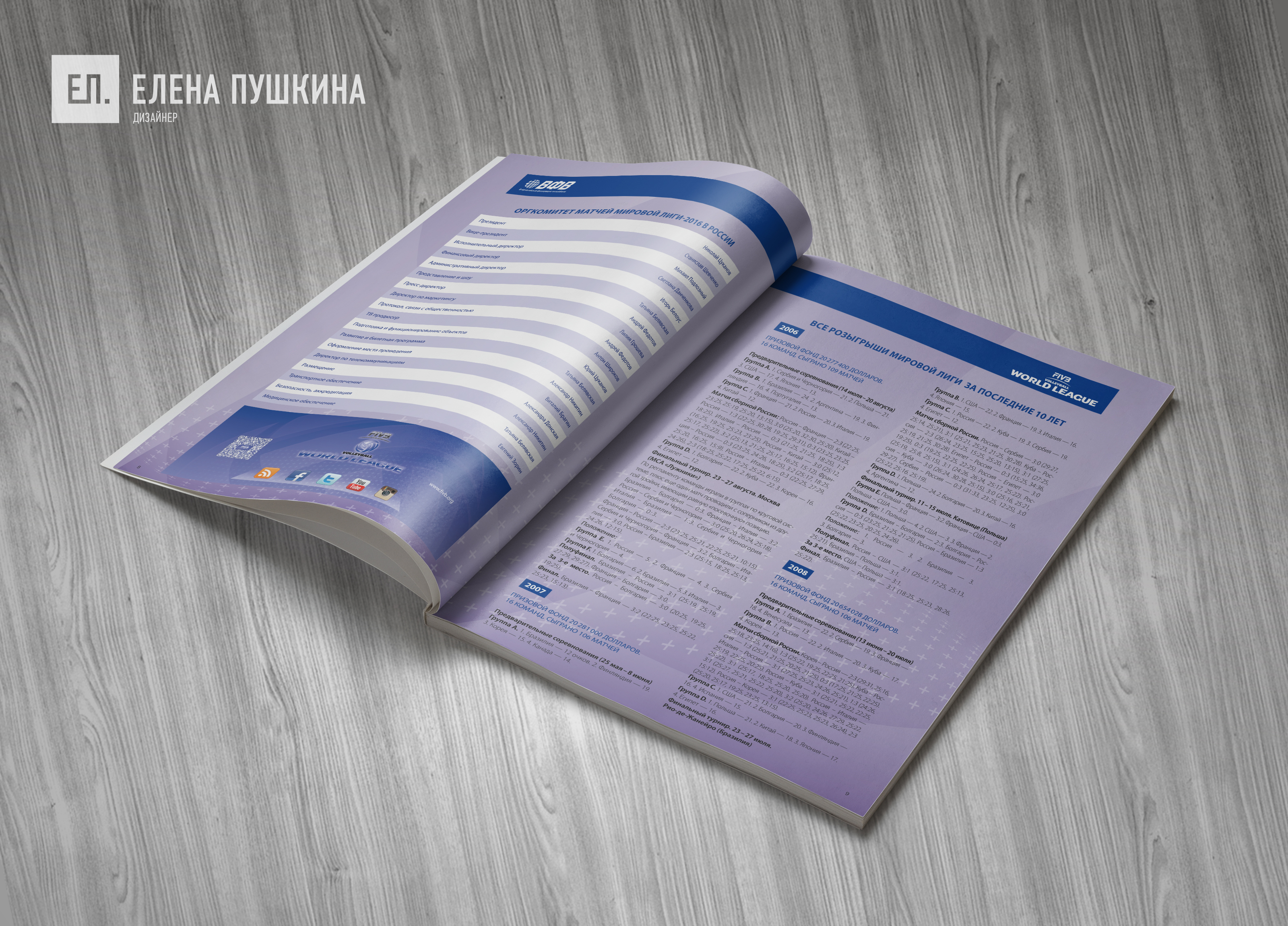 «Волейбол. Мировая лига ФИВБ 2016» — разработка дизайна с «нуля» и вёрстка брошюры Дизайн каталогов Портфолио