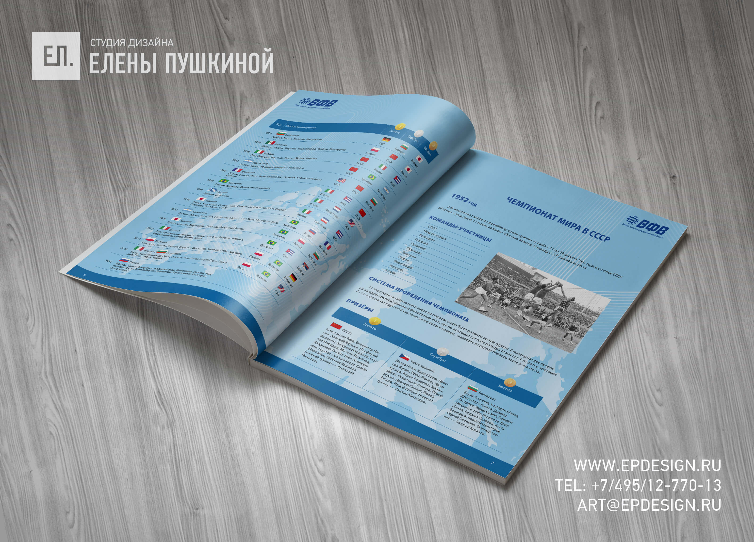 Буклет ВФВ «Волейбол. Чемпионат Мира 2022. Россия» — разработка дизайна с «нуля» и вёрстка брошюры Дизайн каталогов Портфолио